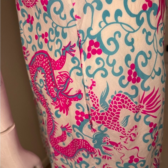 Gretchen Scott Vibrant Pink and Blue Dragon Print Dress Size S. - Picture 5 of 14
